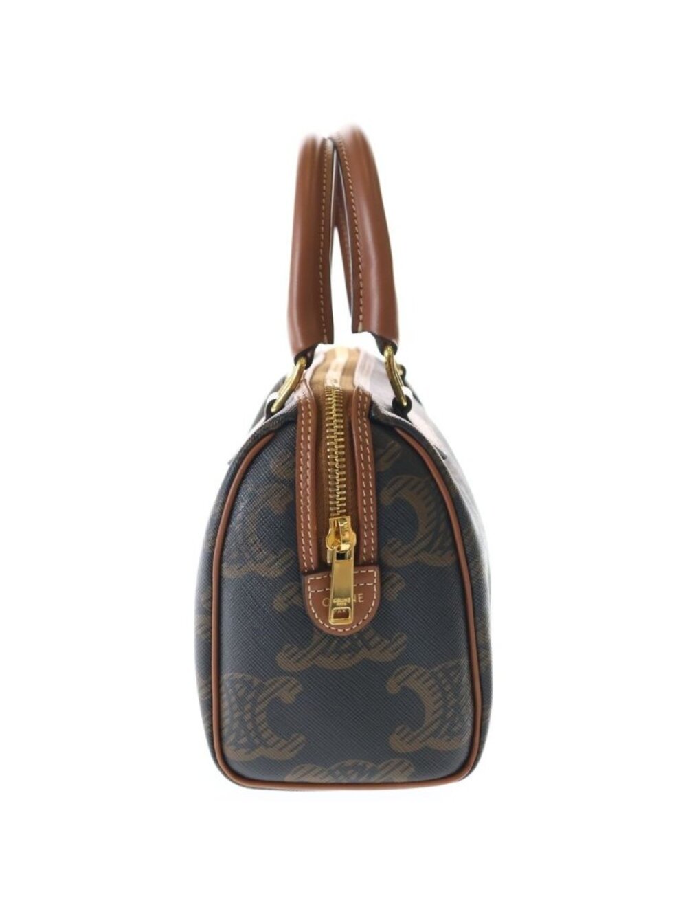 Celine Triomphe Small Boston Bag 2-Way Mini Bag Brown Leather Gold - Picture 3 of 6